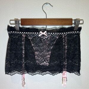 Victoria's Secret VS Dream Angels Ribbon Black and Pink Skirt with Garters